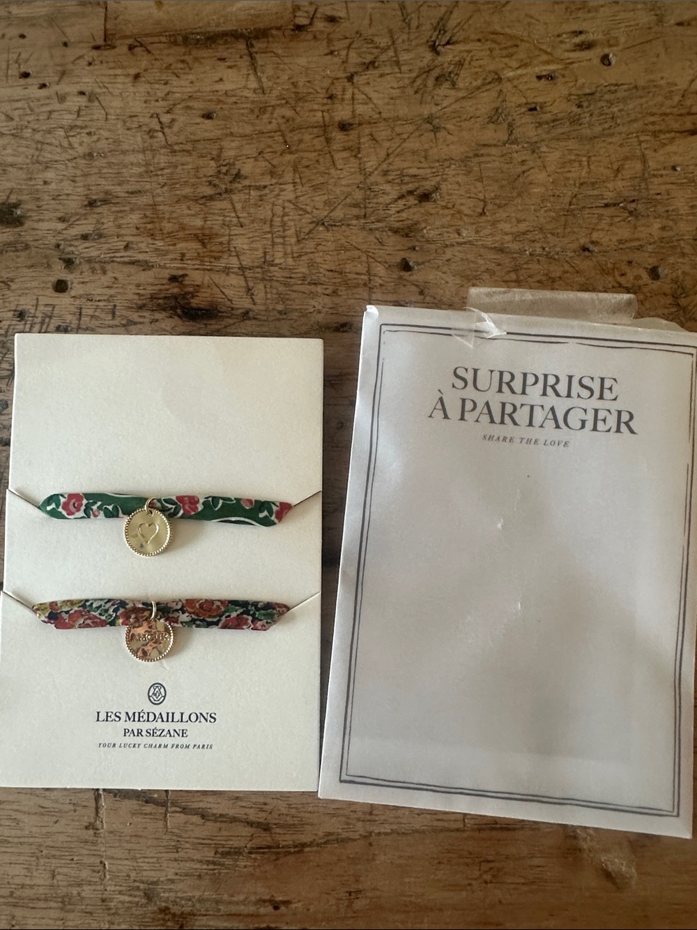 Sézane Les Médaillons Paris Lucky Charm Liberty Fabric Bracelet Set of 2 NWT
